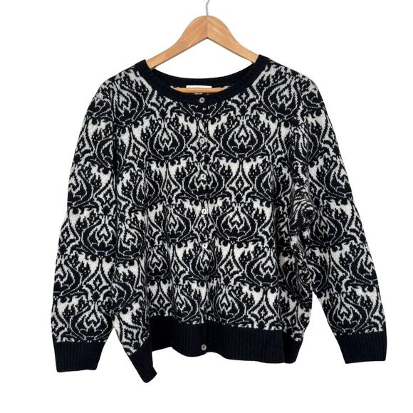 Isaac Mizrahi Live 100% Cashmere Cardigan Sweater 3X Black White Button Front - Picture 1 of 5